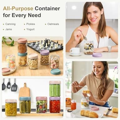 NETANY 4-pack 16oz Glass jars with Airtight Lids, Overnight Oats Containers with Lids, Wide mouth Mason Salad jars, Glass Food Storage Containers for Snacks Yogurt Spice Sugar - Image 6