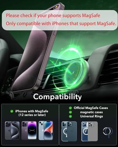 VICTORY & GIFT for 15w MagSafe Car Charger, Magnetic Wireless Car Charger, for MagSafe Car Mount Air Vent/Dashboard Car Phone Holder with 360° Adjustable Aluminum Arm - Image 3