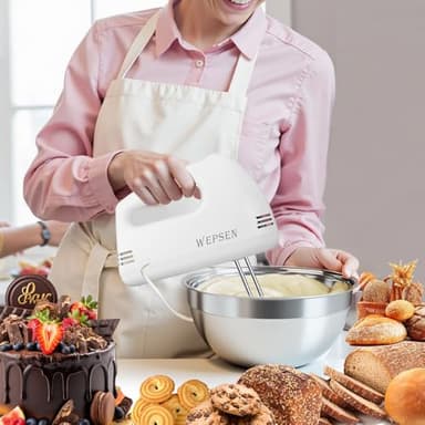 5-Speed Electric Hand Mixer, 4 Large Mixing Bowls Set, Handheld Mixers with Whisks Beater, Stainless Steel Metal Nesting Bowl Measuring Cups Spoons Kitchen Cake Blender for Baking Supplies - Image 6