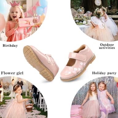 Wulubaba Girls Mary Jane Shoes Flower Infant Newborn Walking Dress Shoes for Wedding Party(Infant/Toddler),Pink Embroidery,10 - Image 2