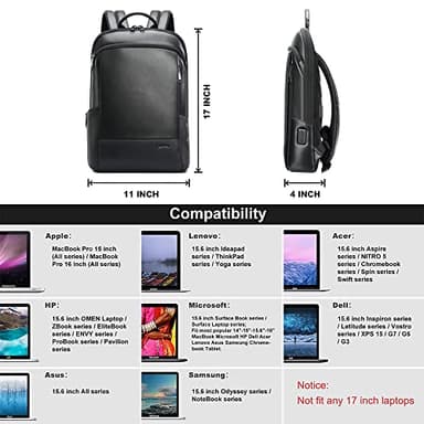 BOPai Unisex Slim Genuine Leather Laptop Backpack Men for 15-15.6 inch Business Smart Professional Lightweight Backpack with USB Charging Office Commuter Computer Rucksack Executive Anti Theft Black - Image 7