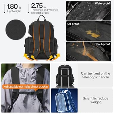 mixi Travel Backpack for Women Men, 18 Inch Carry On Laptop Backpack Flight Approved fits 16'' Laptop, Lightweight Waterproof Hiking Backpack Travel Outdoor Business Casual Daypack, Black - Image 4