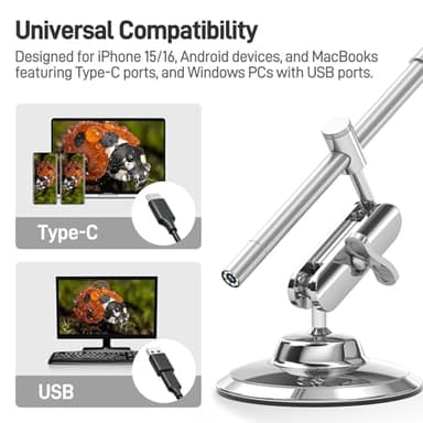 Teslong USB-C Digital Microscope, 10X to 200X Magnification Portable Camera with 8 LED Lights, Handheld Rotating Metal Stand for Coin, Electronic, Compatible with iPhone 15+ and Android Devices - Image 3