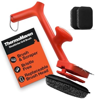ThermoMaven BBQ Grill Brush Bristle Free - 17" Safe Steam Grill Cleaner Brush with Scraper and 3 Brush Heads for Porcelain/Gas/Charcoal Grill Outdoor Grill Barbecue Cleaner - Image 1