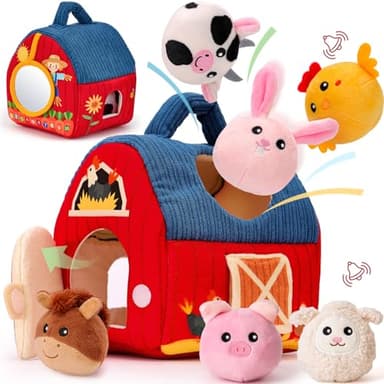 hahaland Baby Toys 6-12 Months - Surprise Barn Stuffed Farm Animals, Rattle, Crinkle, Mirror, Montessori Toys for 6 Month Old Babies Sensory Balls Toddlers 1-3 Gifts Christmas Baby Stocking Stuffers - Image 1