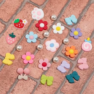 COYWX Cute Shoe Charms for Girls & Women, Colourful Aesthetic DIY Accessories with Pearl, Bowknot, Flower, Strawberry, Cherry for Party, Travel, Birthday Gifts - Image 6