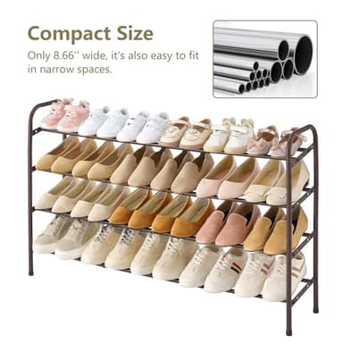 Gewudraw 4-Tier Shoe Rack,41.53'' Closet Shoe Organizer for Bedroom, Entryway,Expandable Metal Shelf up to 24 Pairs Shoes,Brown - Image 6
