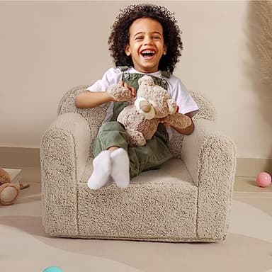 MOMCAYWEX Kids Snuggly-Soft Sherpa Chair, Cuddly Toddler Foam Chair for Boys and Girls, Light Grey - Image 2