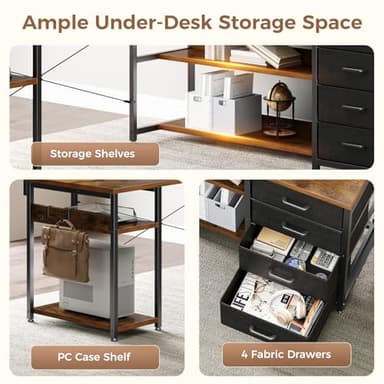 AODK 61" L Shaped Desk with Drawer, Computer Desk with Power Outlets & LED Lights, Reversible Corner Gaming Desks for Home Office Workstation, Office Table with Monitor Shelf, Vintage - Image 5