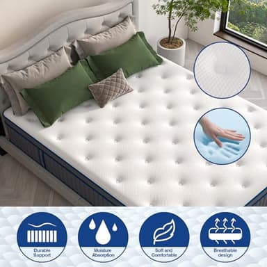 DIGLANT 14 Inch Queen Plush Hybrid Mattress with Gel Memory Foam for Cooling Sleep, 7-Zoned Individual Pocket Springs for Pressure Relief, Queen Size Supportive Mattresses in Box - Image 3
