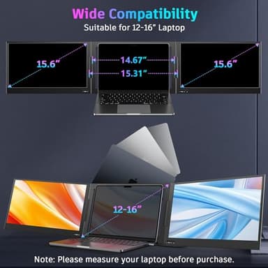 QQH Laptop Screen Extender, 15.6” Triple Portable Monitor for Laptop with Ultra-Slim FHD IPS Display, USB-C Plug and Play Extended Screen Compatible with MacOS, Windows, Android for 12-16" Laptops - Image 8