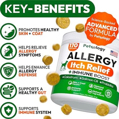 Dog Allergy Relief Chews - 170 Dog Allergy Chews - Itch Relief for Dogs - Omega 3 Fish Oil, Probiotics for Itchy Skin & Hot Spots Allergies, Paw Licking - Dry Skin & Coat Supplement - Immune Health - Image 2