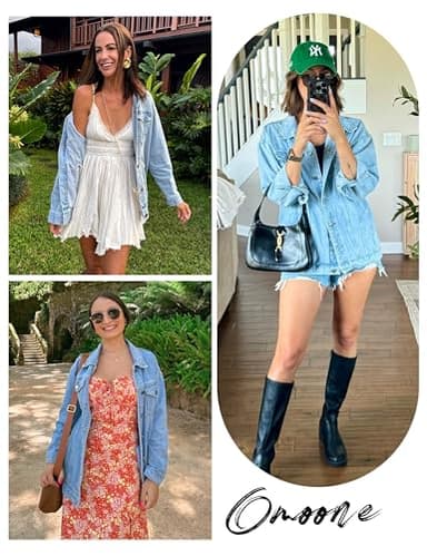 Omoone Women's Oversized Mid Long Denim Jacket Jean Biker Coat(0199-Denim Blue-XL) - Image 2