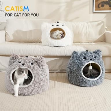 CATISM Cat Bed - Cat Beds for Indoor Cats, Soft Plush Cats Cave, Washable Cave with Toy Balls for Kitty and Small Animals - Image 7