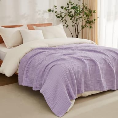 EMME Cotton Blanket Queen Size for Bed Soft Large Muslin Bed Blankets 90"x90" Lightweight Breathable All Season Gauze Blanket, Lavender - Image 2