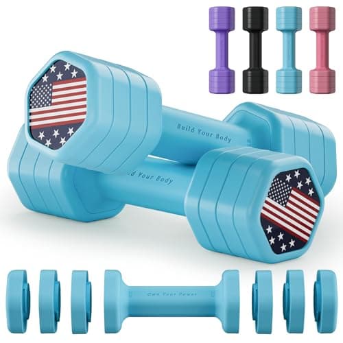Zempox Adjustable Dumbbell Set of 2, 4 in 1 Hand Weights for Women at Home, 5 lb Weights Dumbbells set of 2, Each 2lb 3lb 4lb 5lb with TPU Soft Rubber Handle for Home Gym Exercise Training, Blue - Image 1