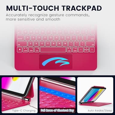 RAYMCRAFT for iPad 11th(A16, 2025)/10th Generation Case with Keyboard, Magic Keyboard 2022, Springy Backlit Keys, Stain-Resistant Surface, Multi-Touch Trackpad, Azalea Red - Image 6