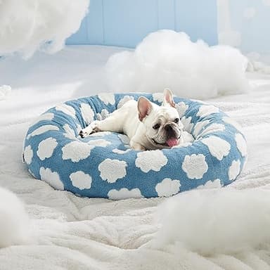 LE SURE Donut Dog Bed Medium Size Dog - Round Cat Beds for Indoor Calming Pet with Washable Cover, Cute Modern Puppy Beds with Jacquard Shaggy Plush & Anti Slip Bottom, 30 Inch, Blue - Image 7