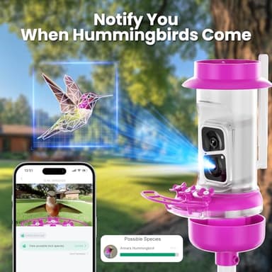 Soliom-The Original Hummingbird Feeder Camera 2K with Updated Structure for Leak Proof,Ant Moat, Bird Watching with AI Identify Bird Species,3 Feeding Ports, Gifts Ideas for Family (16 OZ) - Image 3