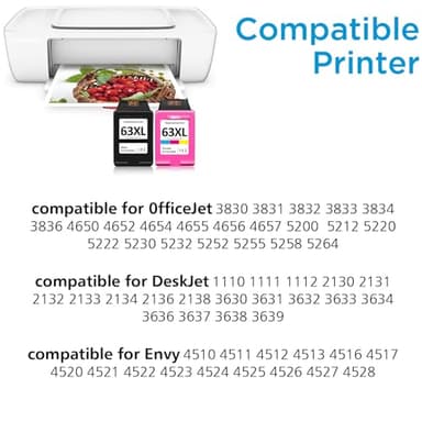 63XL Printer Ink Compatible for HP 63XL Ink Cartridges Black Color Combo PackCompatible for HP Ink 63 Fit for OfficeJet 3830 4650 4655 5255 5258 5200 Envy 45204512 Desket 2130 3630 Printer - Image 2