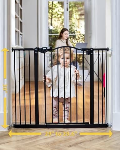 InnoTruth 29-39.6” Baby Gate for Stairs & Doorways, 30" Tall Pressure Mount Pet Gates, Easy Step Auto Close Both Sides Walk Thru Child Gate, Dual-Lock Safety Design and One-Hand Operation, Black - Image 3