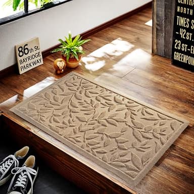 Beige Leaves Outdoor Indoor Entrance Doormats, Absorbent Durable Heavy Duty Welcome Front Door Mat,Thick Natural Rubber Back,Easy Clean Entryway Mat 17x30 Inch, Low Profile - Image 4
