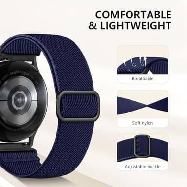 Lerobo 5 Pack Stretchy Bands Compatible with Samsung Galaxy Watch 7 6 5 4 FE Band 40mm 44mm 45mm/Watch 6 4 Classic 4 42mm 46mm 43mm 47mm/Active 2,20mm Soft Nylon Solo Loop Band Elastic Strap - Image 4