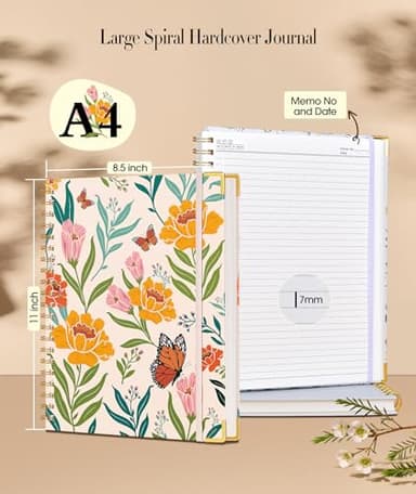 Cute Spiral Notebook Journal for Women, 200 Pages Lined Notebooks 8.5” x 11”, A4 Large Hardcover Spiral Journals with 100 GSM Thick Paper, College Ruled Notebook for Writing Work School, Orange Floral - Image 3
