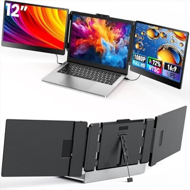 Fagomfer 12'' Triple Screen Extender - Ultra Slim 1080P FHD IPS Portable Monitor With Stand for Laptop, Compatible With Mac Windows Linux Switch PS4/5 - Image 1