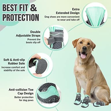 SlowTon Dog Shoes for Large Small Medium Dogs - Breathable Dog Boots for Summer Hot Pavement, Paw Protector for Outdoor Walking Winter Snow, Anti-Slip Rubber Dog Booties for Hardwood Floor (GR, 5) - Image 4