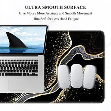 Auhoahsil Desk Pad, XL Extended Large Gaming Mouse Pad 31.5 x 11.8 Inch, Waterproof Mousepad with Stitched Edges, Non-Slip Computer Keyboard Laptop Mat for Women Men Office Work, Black Gold River - Image 3
