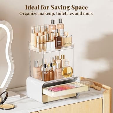 Delamu Bathroom Counter Organizer 2-Drawers 2-Tier Acrylic Makeup Organizer for Vanity Countertop, Skincare Perfume Storage, Easy Assembly, Ideal Gift for Women, Bath Linen Sets, Clear - Image 4