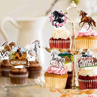 Horse Cupcake Toppers - 48 Pcs Racing Horse Cupcake Decorations for Birthday Parties & Baby Showers - Image 8
