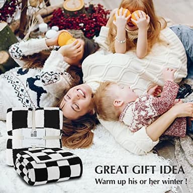 WRENSONGE Checkered Throw Blanket, Black and White Soft Cozy Fluffy Warm Hand Made Throw Blankets for Couch, Sofa, Chair, Bed, Camping, Picnic, Travel Lightweight Bed Blanket - 60"*80" - Image 3