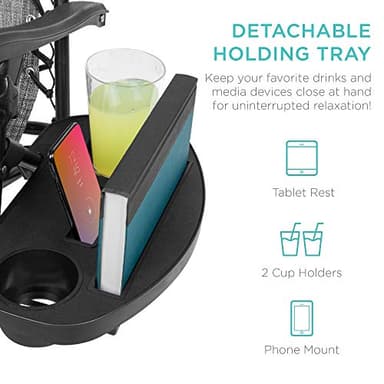 Best Choice Products Set of 2 Adjustable Steel Mesh Zero Gravity Lounge Chair Recliners w/Pillows and Cup Holder Trays - Gray - Image 5