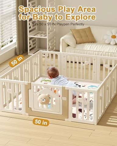 TINYHARBO Premium Foam Baby Play Mat 50" x 50" – Removable & Machine Washable Cover, Extra Thick Padding Playpen Mat, Non-Slip Crawling Mat, Easy to Clean for Infants, Toddlers & Babies - Image 2