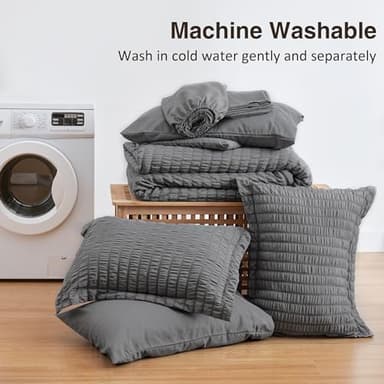 Love's cabin Seersucker Dark Grey King Size Comforter Set 7 Pieces, All Season Bedding Set, King Bed in a Bag Comforter Set with Comforter, Flat Sheet, Fitted Sheet, Pillowcase and Pillow Sham - Image 6