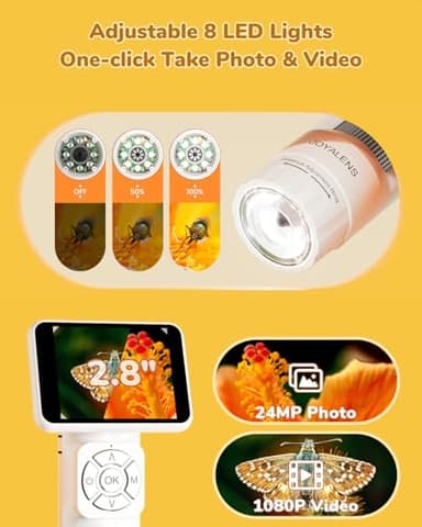 JL113 Microscope for Kids Adults with 2.8" IPS Screen, Handheld Digital Microscope Camera Anti-Shake, 1080P USB Coin Magnifier for Adults with 8 LED Light, Science Kit Kids, PC View, 32GB - Image 4