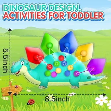 Dinosaur Color Sorting Sensory Toy for Toddler Activities Fine Motor Matching Game Roadtrip Travel Essential Autism Fidget for Preschool Classroom Christmas Stocking Stuffers Gift for Kid 3-5 Year Old - Image 2