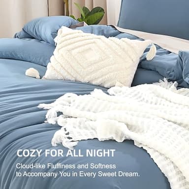 Litanika Oversized King Comforter Set Grayish Blue Super King Plus Size, 3 Pieces Lightweight Solid Bedding Comforter Set, All Season Fluffy Bed Set (128x120In Comforter & 2 Pillowcases) - Image 7