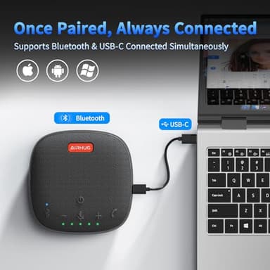 AIRHUG Conference Speaker and Microphone, Bluetooth Speakerphone with 360° Voice Pickup, Advanced Noise Reduction, USB-C Plug & Play, Compatible with Zoom and MS Team - Image 3