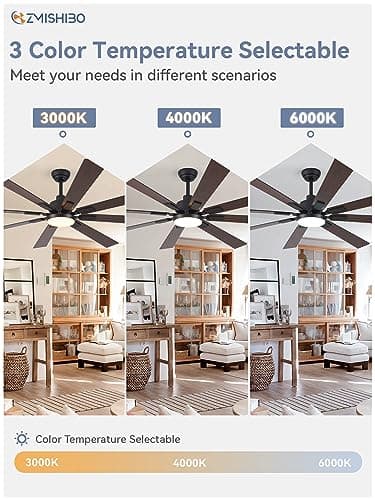 ZMISHIBO 72 inch Large Ceiling Fans with Lights and Remote, Indoor/Outdoor Black Modern Ceiling Fan for Kitchen Living Room Patio, 6 Speed Reversible Quiet DC Motor, 3 CCT, Dual Finish 8 Blades - Image 7