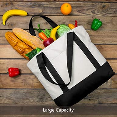TOPDesign 30-Pack Canvas Tote Bags with an External Pocket, Reusable Grocery Shopping Bags, Top Zipper Closure, Daily Essentials (Black/Natural) - Image 4