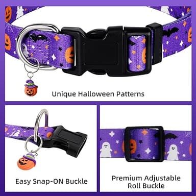 Wegitcs Halloween Dog Collar, Holiday Pet Gift Collar with Cute Pendants, Adjustable Pumpkin Dog Collar for Small Medium Large Dogs, Male Female - Image 3