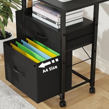 GYIIYUO 2 Drawer File Cabinet with 24'' Extended Desktop, Mobile Filing Cabinet, Rolling File Cabinet with Side Bag, Fabric Drawer, Fits A4 Size, Home Office, Black - Image 5