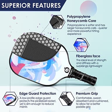 niupipo Pickleball Paddles, Pickleball Paddles Set of 4, Pickleball Paddle with Fiberglass Surface, Polypropylene Honeycomb Core, Cushion Grip, Lightweight Pickleball, Portable Carry Bag, White - Image 3