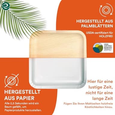 ECO SOUL Compostable 10 Inch Palm Leaf Square Plates (200 Count) Like Bamboo Plates | Biodegradable | Eco-Friendly, Microwave & Oven Safe - Image 6