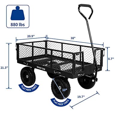 BILT HARD 880 lbs 10" Flat Free Tires Steel Garden Cart with 180° Rotating Handle and Removable Sides, Heavy Duty 4 Cu.Ft Capacity Utility Garden Carts and Wagons, Black - Image 6