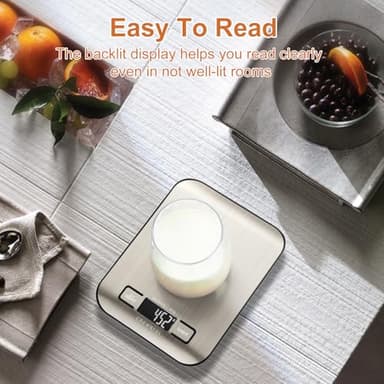 CROWNFUL Food Scale, 11 lb Digital Kitchen Scales with Built-in Coin Battery, Weight Ounces and Grams for Cooking and Baking, 6 Units with Tare Function, LCD Display, 304 Stainless Steel - Image 8