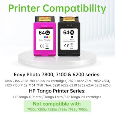 64XL Ink Cartridge Combo Pack for HP Ink 64 Replacement for HP 64 Ink Cartridges Black/Color Works with HP Envy Photo 7855 7858 7155 7800 6255 6200 Tango Series Printer Ink HP 64 - Image 3